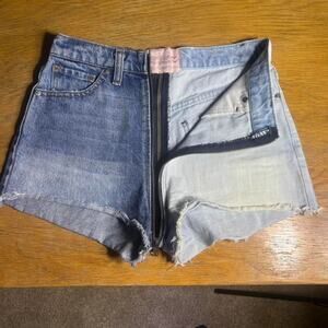 REVICE Two-Tone Denim Jean Shorts - Dark and Light Blue